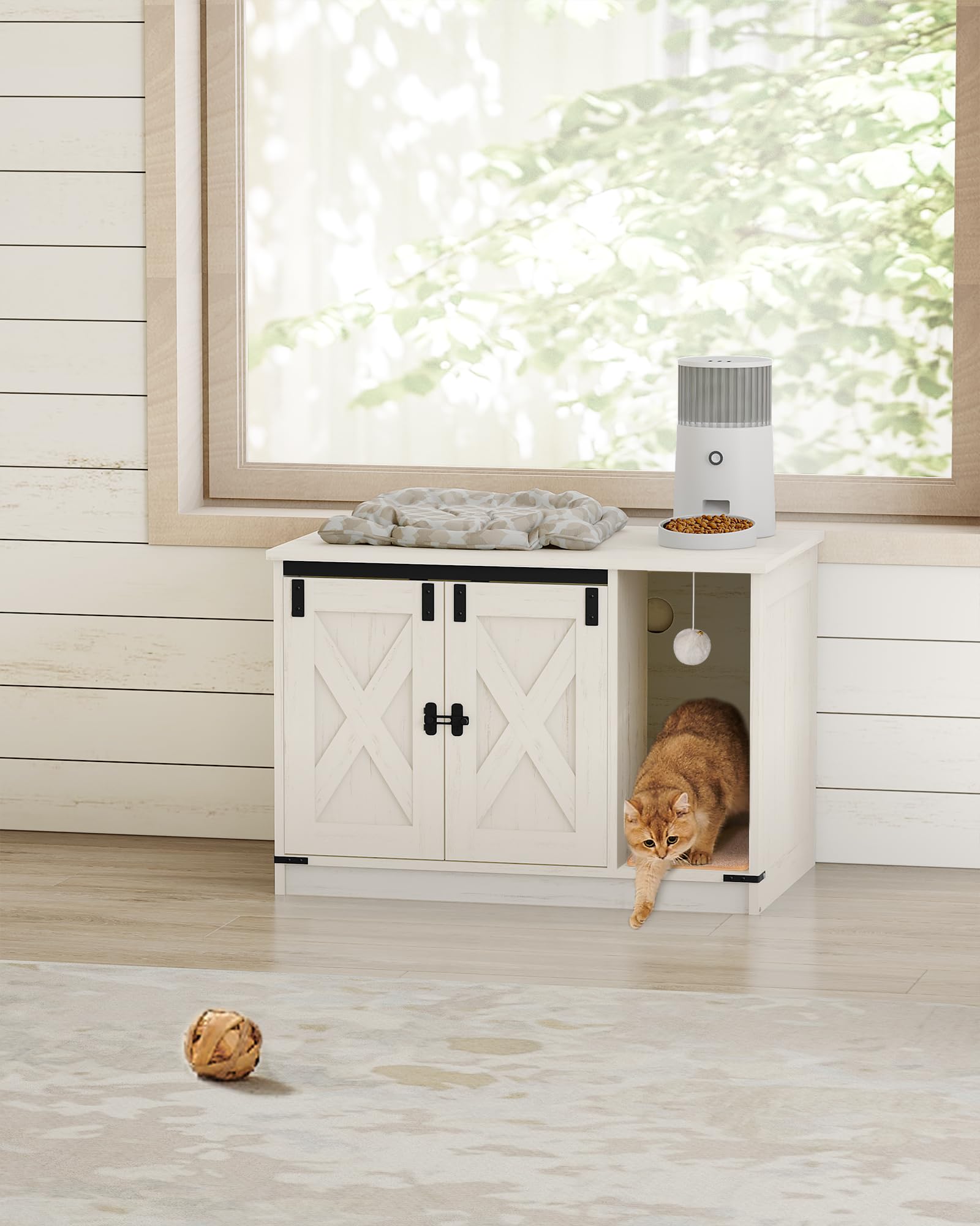 Hzuaneri Armario para Gatos, Mueble Arenero Gatos, Mueble para Caja de Arena Oculta con Campana para Gato, Casa para Gato de Interior 80 x 50 x 53 cm, para Dormitorio, Blanco CB82414B