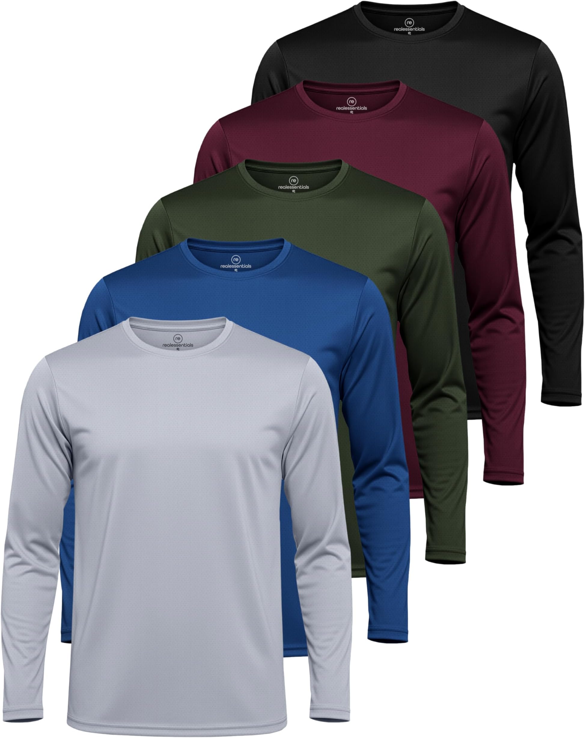 3 Pack: Men's Mesh Moisture Wicking Performance Long Sleeve T-Shirt, UV Sun Protection Outdoor Active Athletic Crew Top