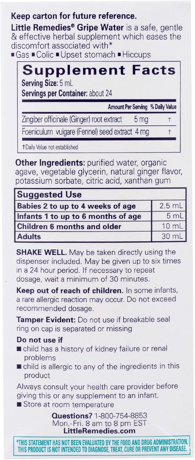 Little Remedies Gripe Water, Colic & Gas Relief, Safe for Newborns, 4 fl oz, 3 Pack : Baby