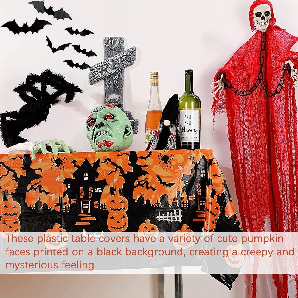 2 Pcs Nappe De Décoration D'Halloween, Nappe D'Halloween, Large Gamme D'Applications, Nappe En Plastique Orange, 130cm*220cm, Pour Décoration D'Halloween, Cuisine, Table, Fête (Orange
