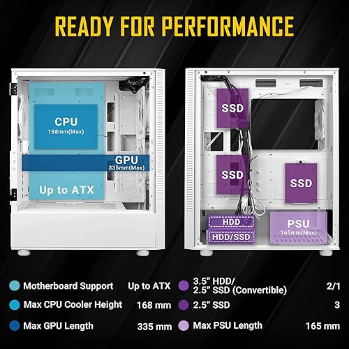 Miniatura 6 de Antec NX410 ATX Mid-Tower Case, panel lateral de vidrio templado, vista lateral completa, preinstalado 0.079 x 5.512 in en la parte delantera y 1