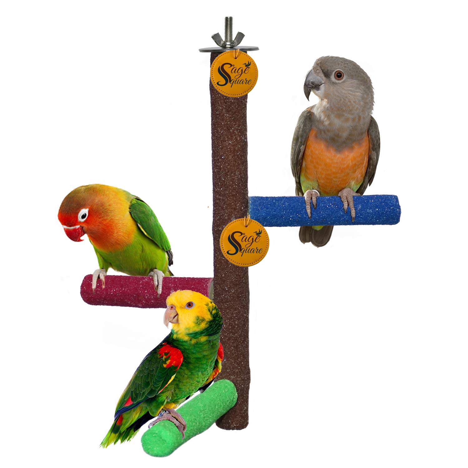 Sage Square Natural Wood 3 Stage Sand Perch Playful Climbing Cage Accessory Hanging Perch Bird Stand/Toy (B087CQL77S) Amazon Price History, Amazon Price Tracker