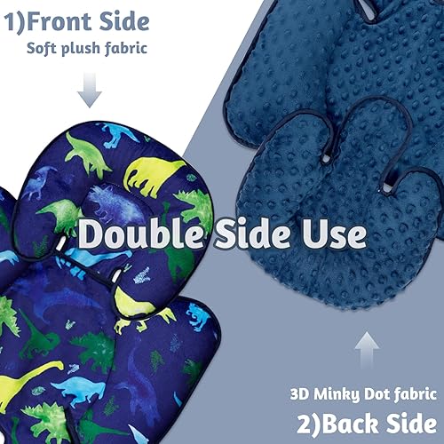 Miniatura 2 de Funda para asiento de automóvil y soporte para la cabeza para niños, toldo de dinosaurio azul para asiento de automóvil recién nacido con ventanas