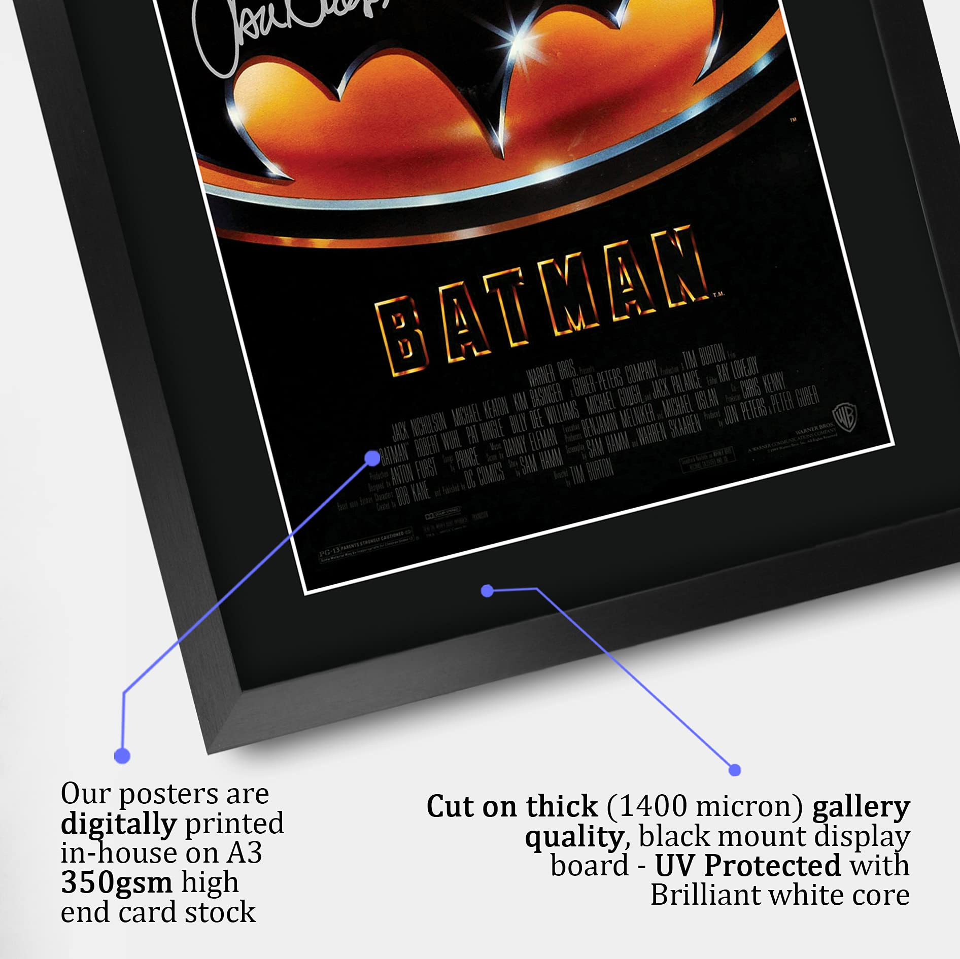 HWC Trading Batman A3 Gerahmte Signiert Gedruckt Autogramme Bild Druck-Fotoanzeige Geschenk Für Michael Keaton Jack Nicholson Filmfans