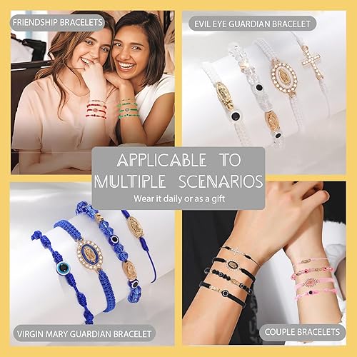 Miniatura 4 de Juego de 24 pulseras mexicanas de la suerte roja, pulseras católicas de la Virgen María y San Judas con cuentas de mal de ojo, cuentas de vidrio