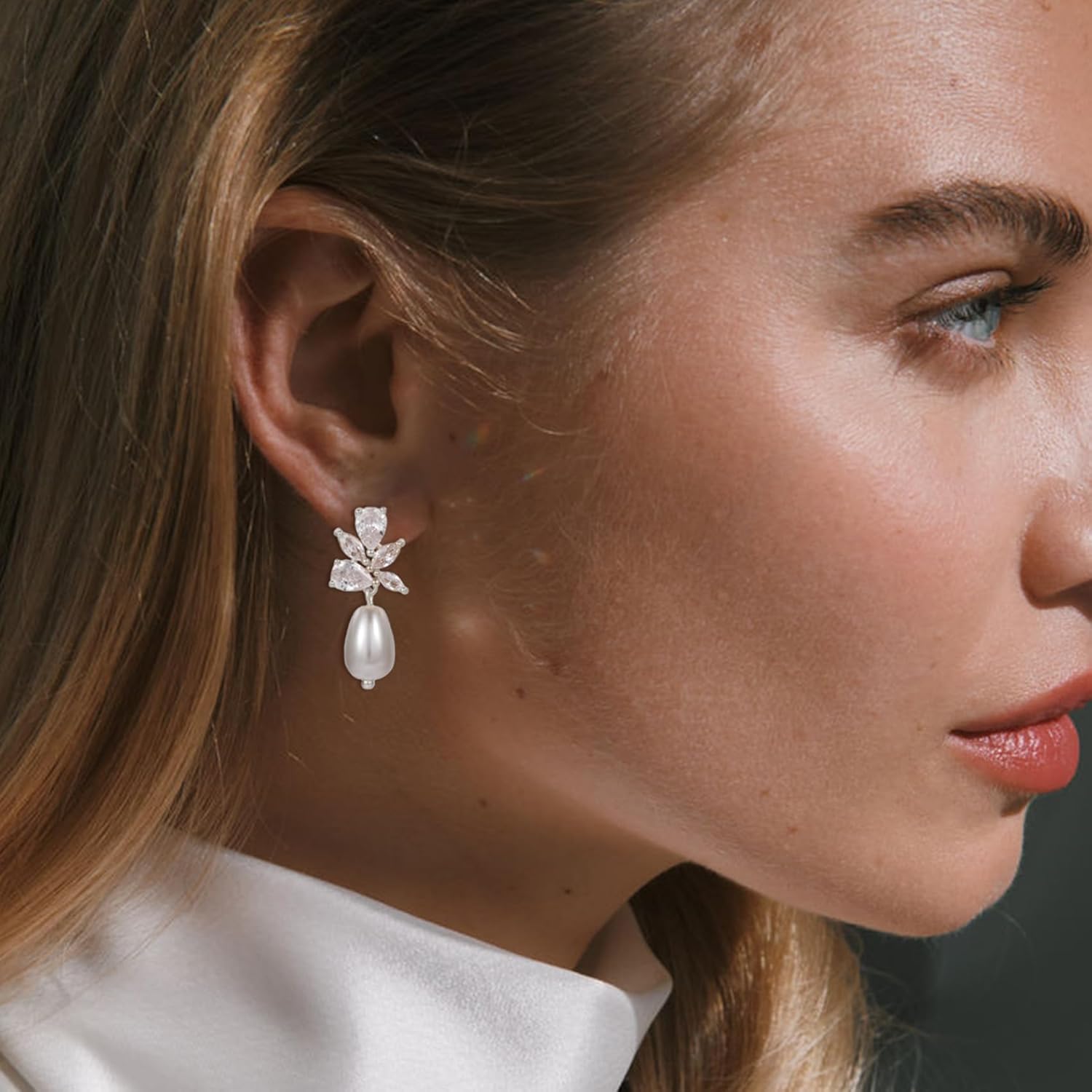Pearl Drop Earrings for women, Dainty Bride Earrings for Wedding, Lightweight Hypoallergenic Pearl and Diamond Earring Fashion Jewelry Gift - Image 4