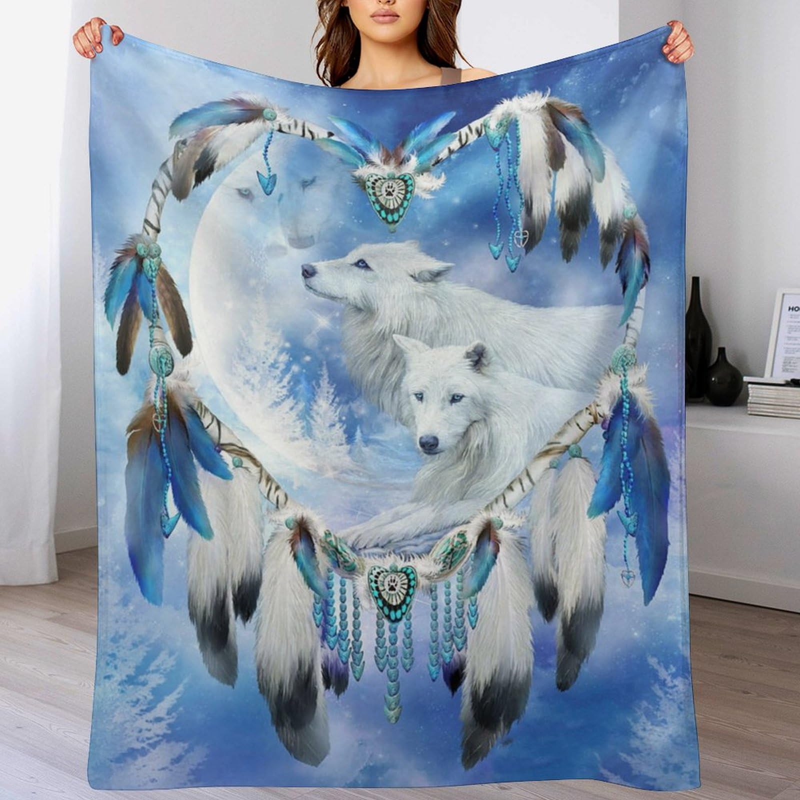 Plaid loup 180x200 couverture polaire chaude et douce pour canapé