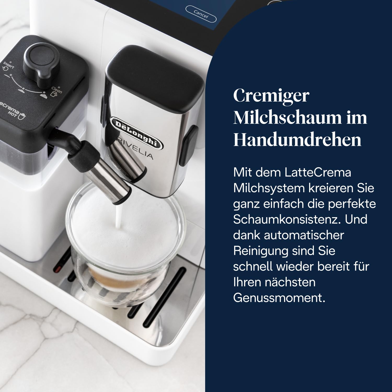 De'Longhi Rivelia EXAM440.55.W Kaffeevollautomat, 16 Kaffee- & Milchgetränke, Extra-Shot, 3,5" Touch-Display, Weiß