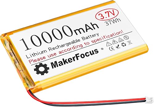 MakerFocus Batería recargable de polímero de litio de 3.7 V 10000 mAh con placa protectora integrada, revestimiento aislante y enchufe PH2.0 para