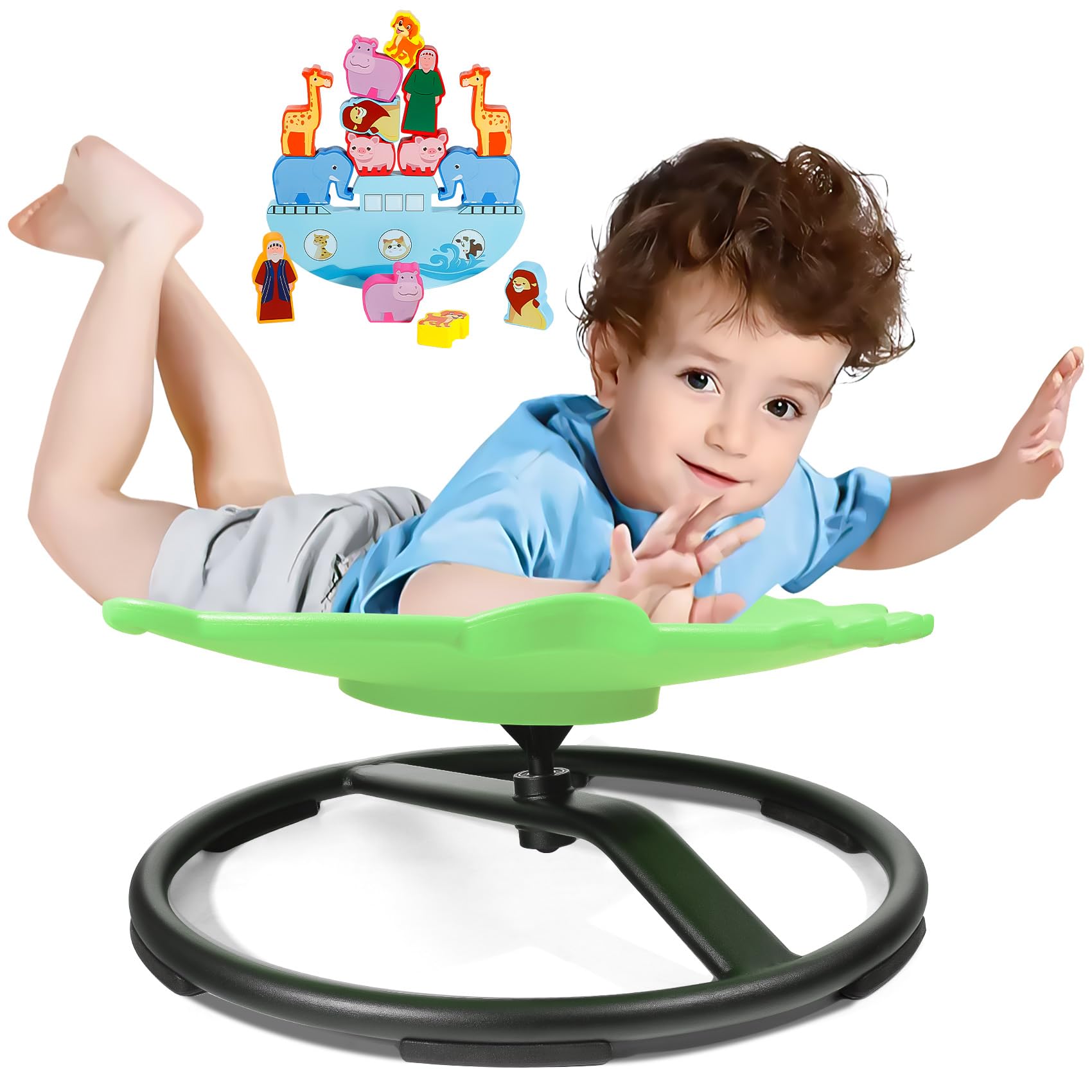 2025 New Upgraded Dinosaur Kids Sensory Swivel Chair, Autism Spinning Chair for Body Coordination Training, Autism Sensory Chairs for Autistic and ADHD Kids, Spin Seat, Non-Slip Metal Base(Green)
