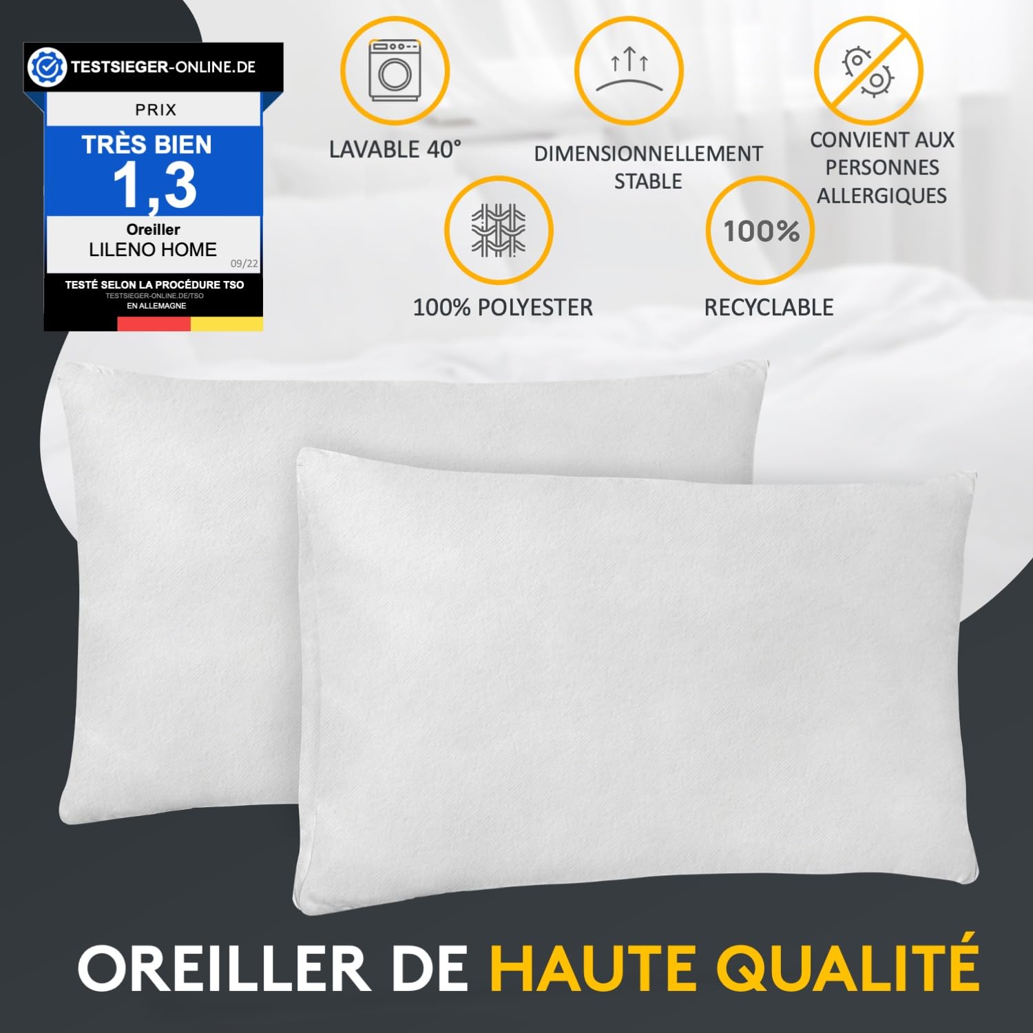 LILENO HOME Lot de 6 de garnissage d'oreiller 40x60 cm - Coussin intérieur Lavable à 40°C adapté aux allergiques - Garnissage en Polyester comme Coussin de canapé, Coussin Cocktail et Oreiller
