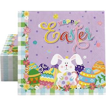 Scinzene Pack of 40 Napkins Easter Bunny 33 x 33 cm Colourful Easter Napkins Paper Table Decoration Easter Spring Happy Easter Napkins for Easter Breakfast & Party Easter Decoration Accessories