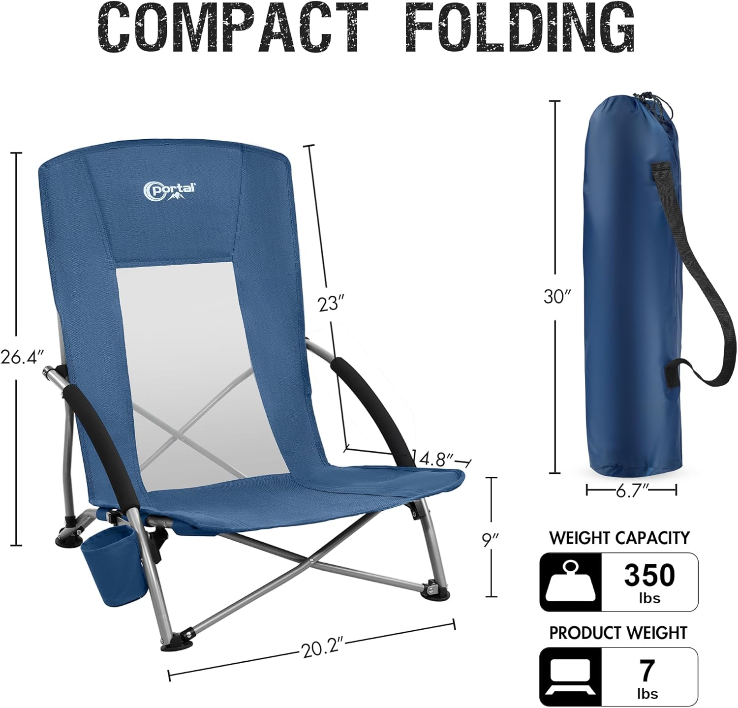 Portal Beach Chairs for Adults Camping Low Lightweight Portable Chair with Cup Holder Mesh Back Carry Bag for Outdoor Sand Lawn Travel Picnic Festival Concert - Image 3