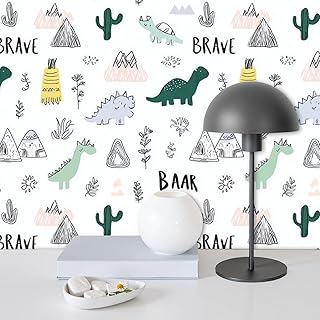 Peel and Stick Wallpaper Cute Dinosaur Mountain Botanical Elements Inspi...