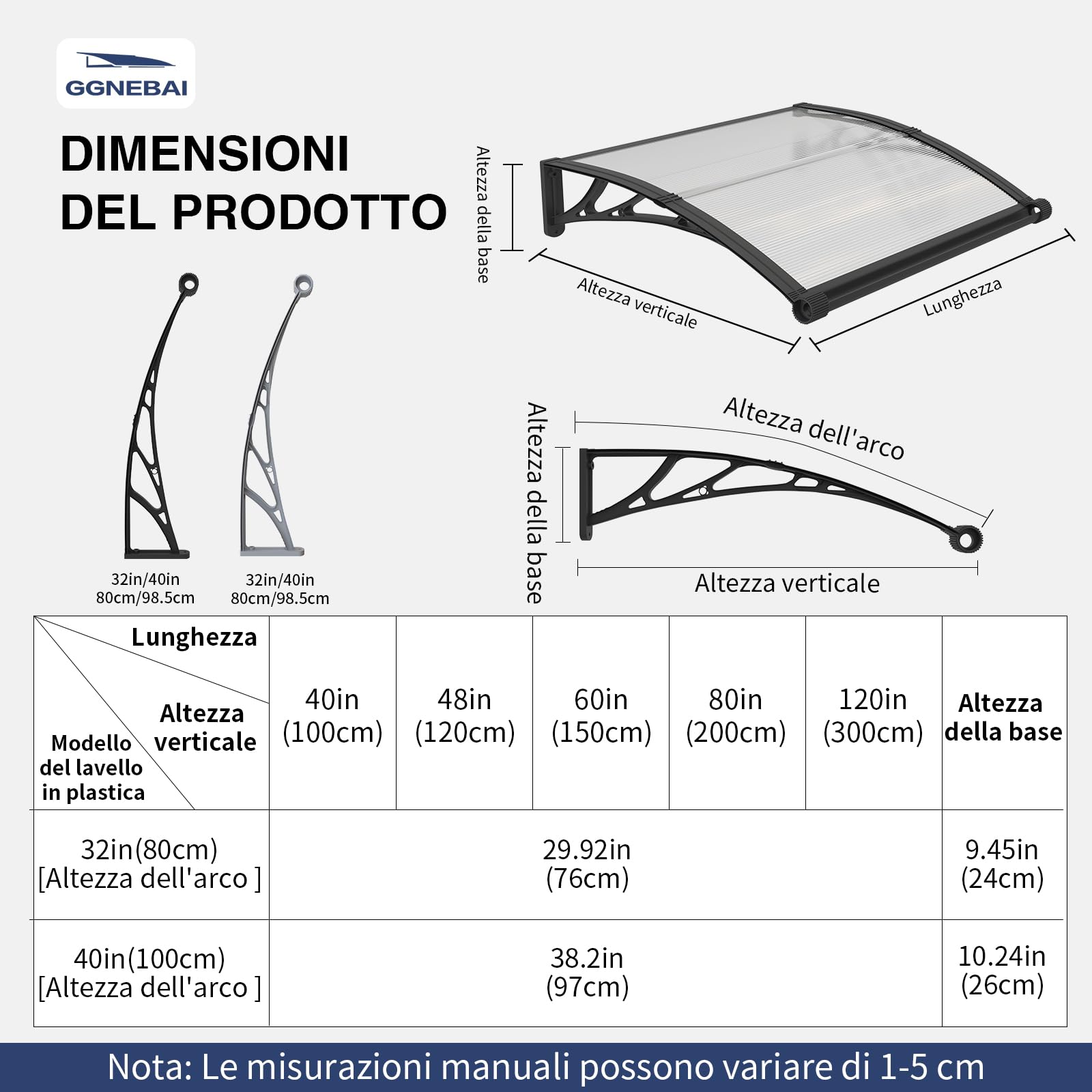 Pensilina da Esterno 150x80 cm in Policarbonato con Grondaia Integrata,Baldacchino Tettoia per Porta,Finestra e Veranda,con Protezione UV,Antipioggia e Antineve