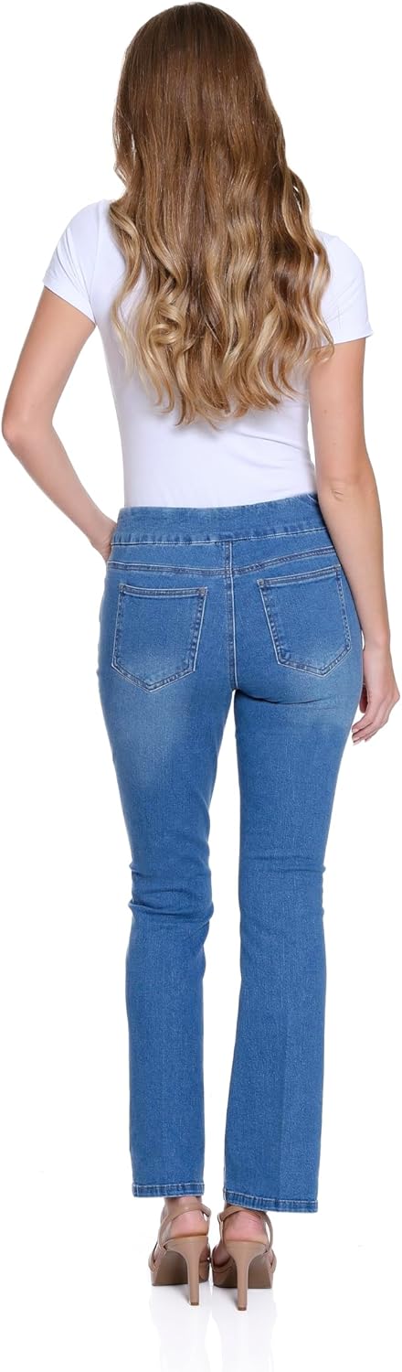 SLIM-SATION Women's Pull on Pintuck Flare Leg Jean with Real Front and Back Pockets