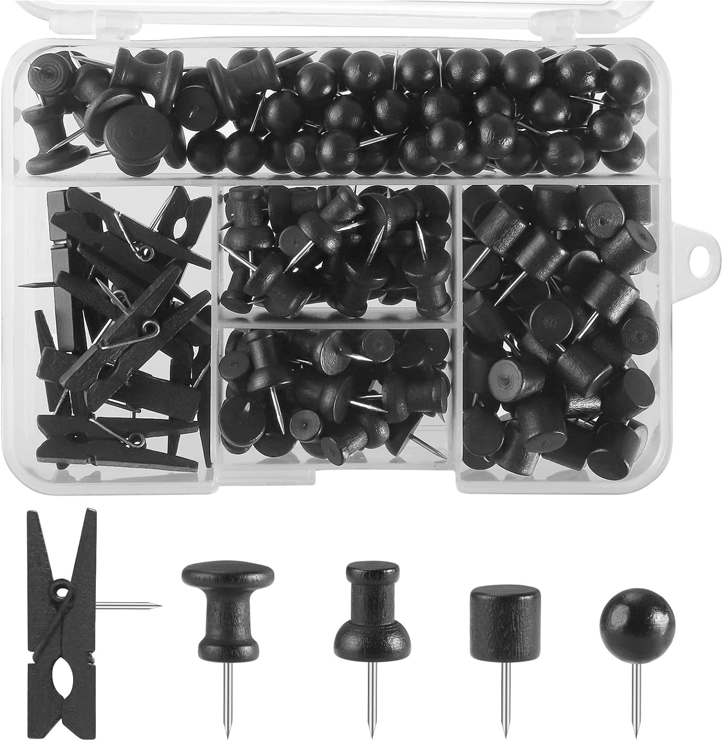 200 Pieces Push Pins Wood Thumb Tacks for Cork Board, 5 Style Cute Push Pins for