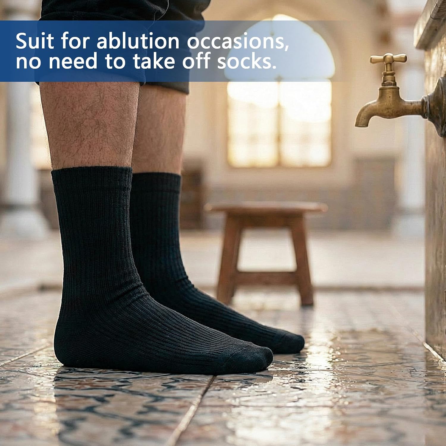 Unittype 2 Pairs Waterproof Wudhu Socks for Men Women Durable Breathable Reusable Socks for Wudu, Ablution, Umrah, Hajj