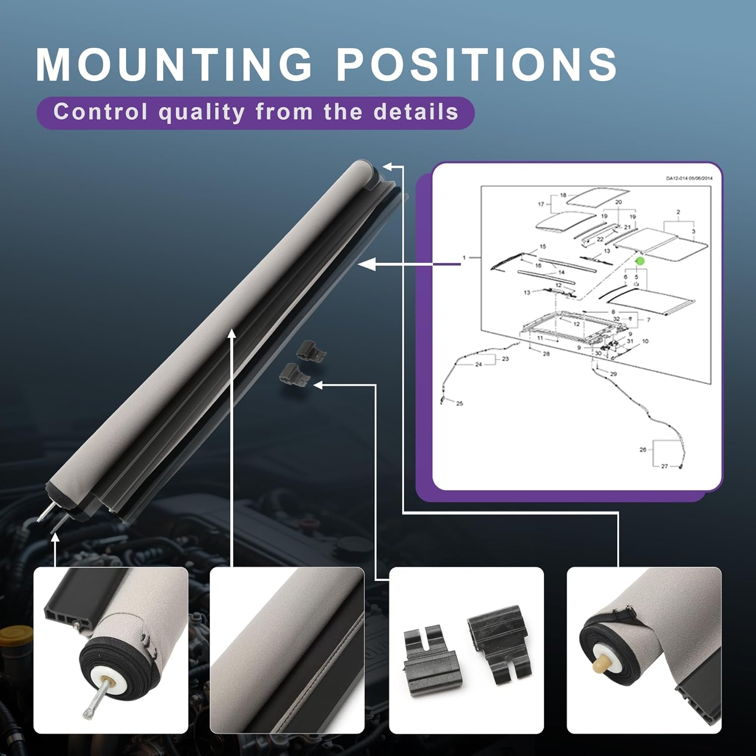 22800824 22886294 22889266 22800823 23429868 23429867 84185411 Sunroof Sunshade Assembly Replacement for Cadillac XTS (EG4) 2013-2018 2.0T 3.6T (Gray)