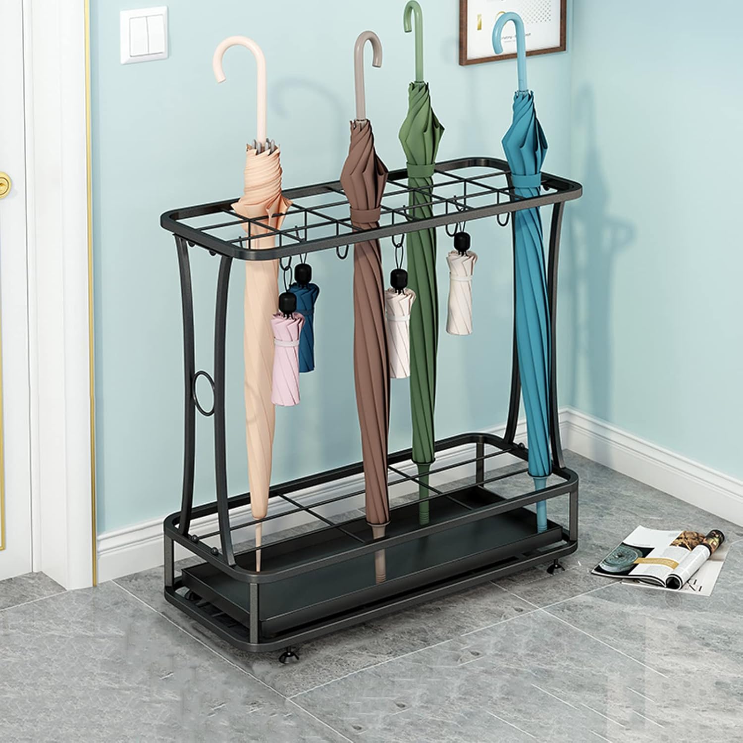 Large Modern Umbrella Stand, Umbrella Holder for Hallway Storage, High Capacity Umbrella Basket for Home, Office & Hotel - Stylish Black Design