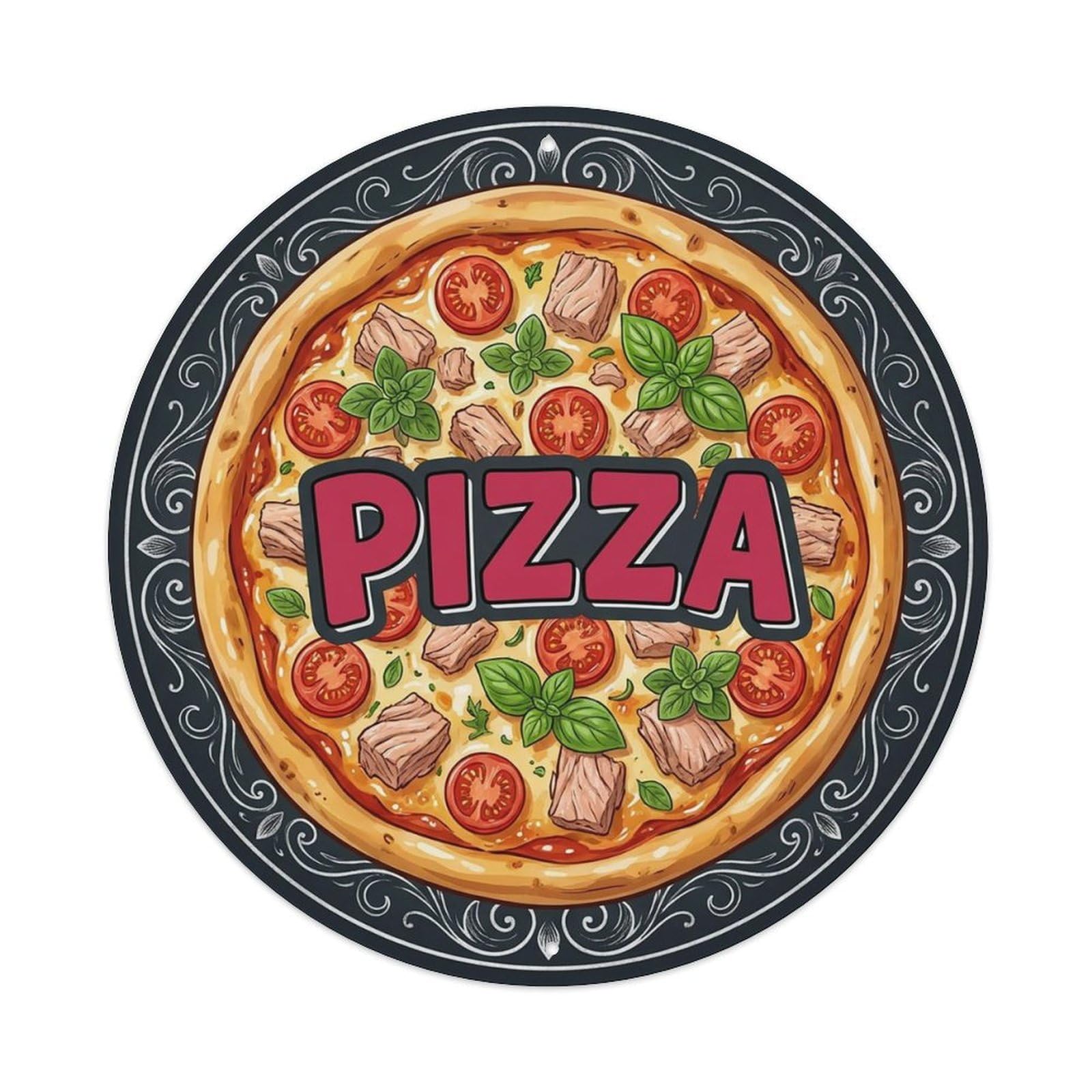 Yrnq 8X8inch Vintage Style Vintage Pizza Tuna Tomato Herb Food Decoration Metal Tin Sign