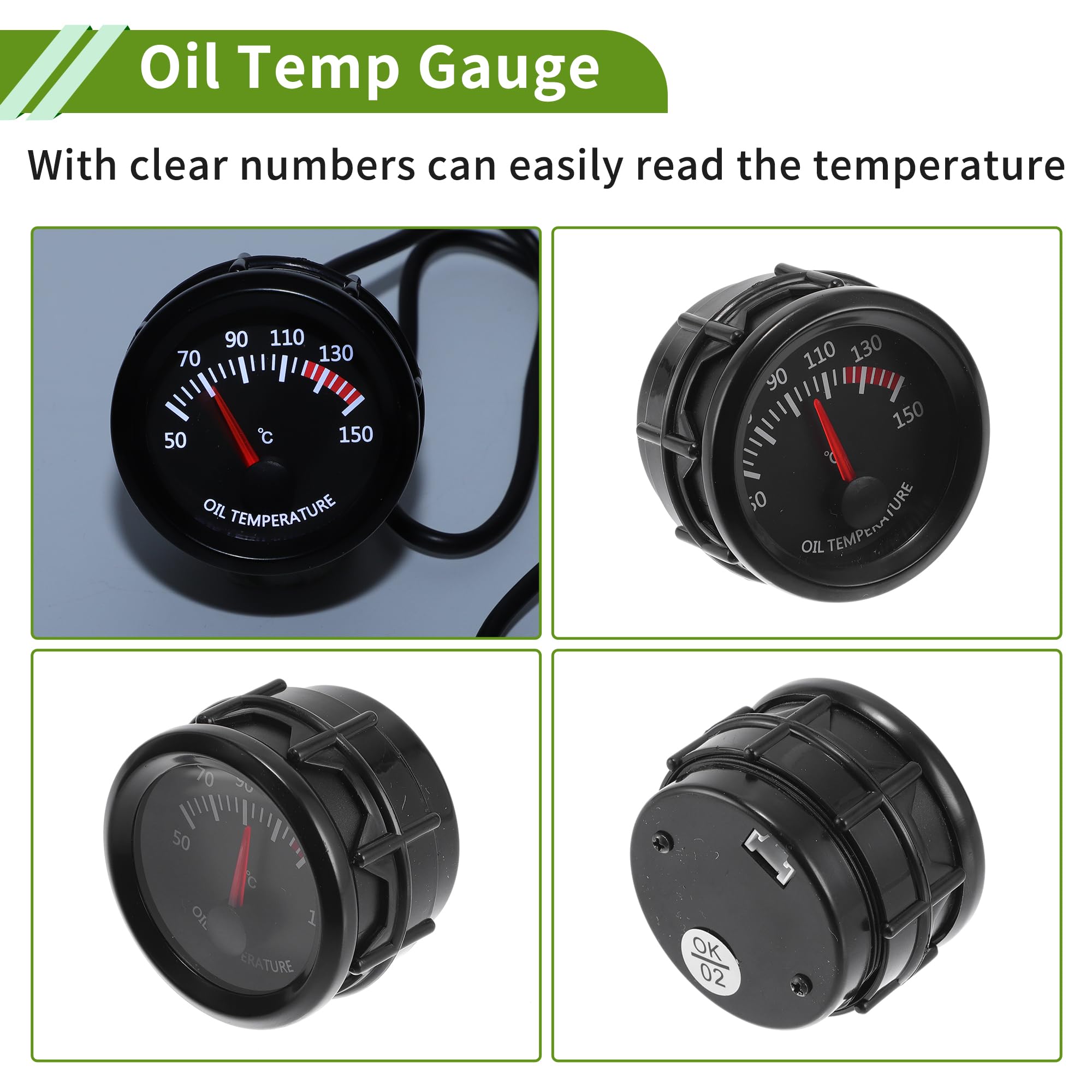 Kit Jauge Température D'Huile Noire 1pc 50-150°C 52mm ABS 12V | Pour Voitures, Motos, VTT, Bateaux, Camping-Cars, Etc., Lumière Blanche, 12V DC, Plage 50°C-150°C, Installation Facile