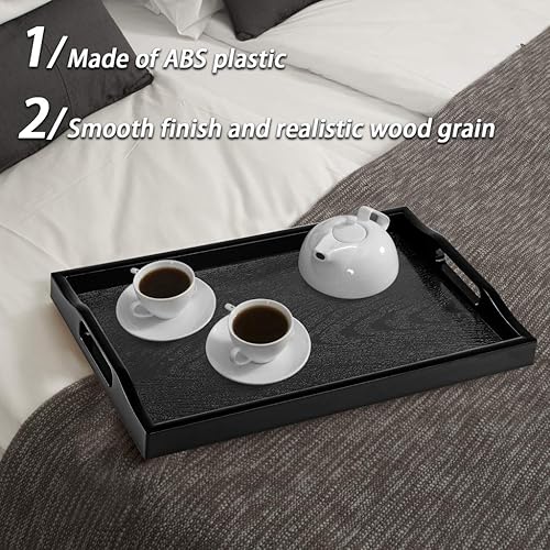 Miniatura 5 de Juego de 3 bandejas de plástico para servir, bandeja otomana con asas recortadas, bandeja rectangular para mayordomo para desayuno en la cama, mesa