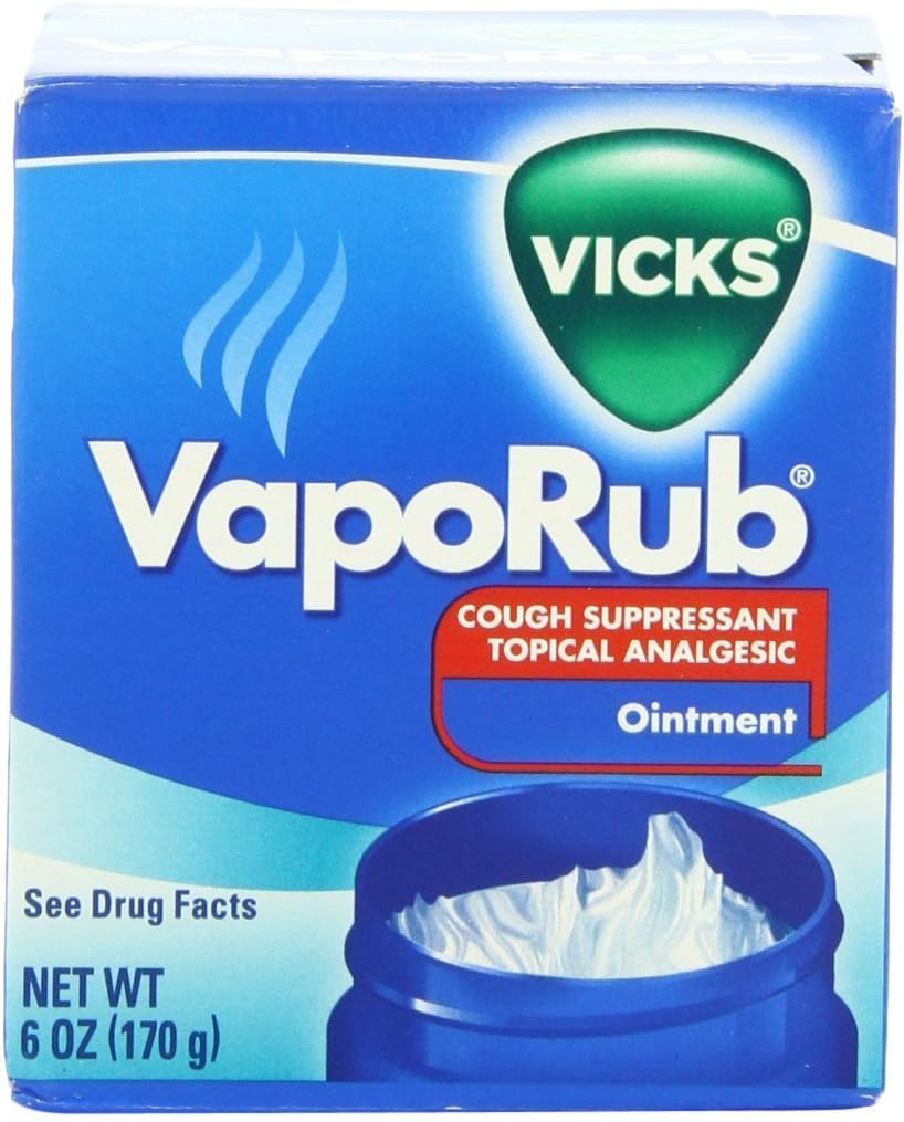 Vicks VapoRub Cough Suppressant Chest and Throat Topical Analgesic Ointment, 6 Ounce