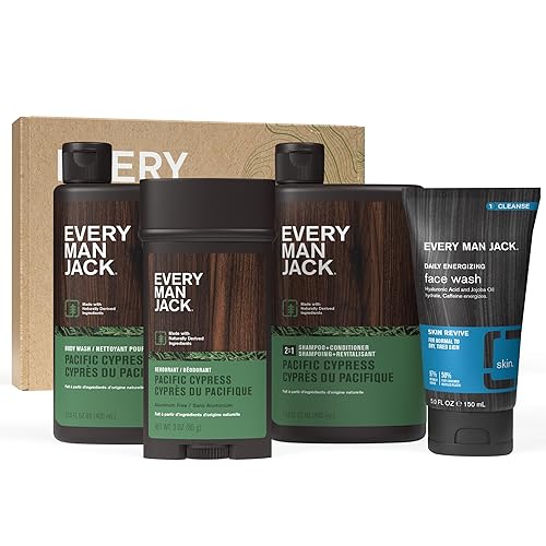 Every Man Jack Set de cuerpo para hombre de Pacific Cyprus - Set de regalo corporal con ingredientes limpios y ramas de coníferas, sal marina y