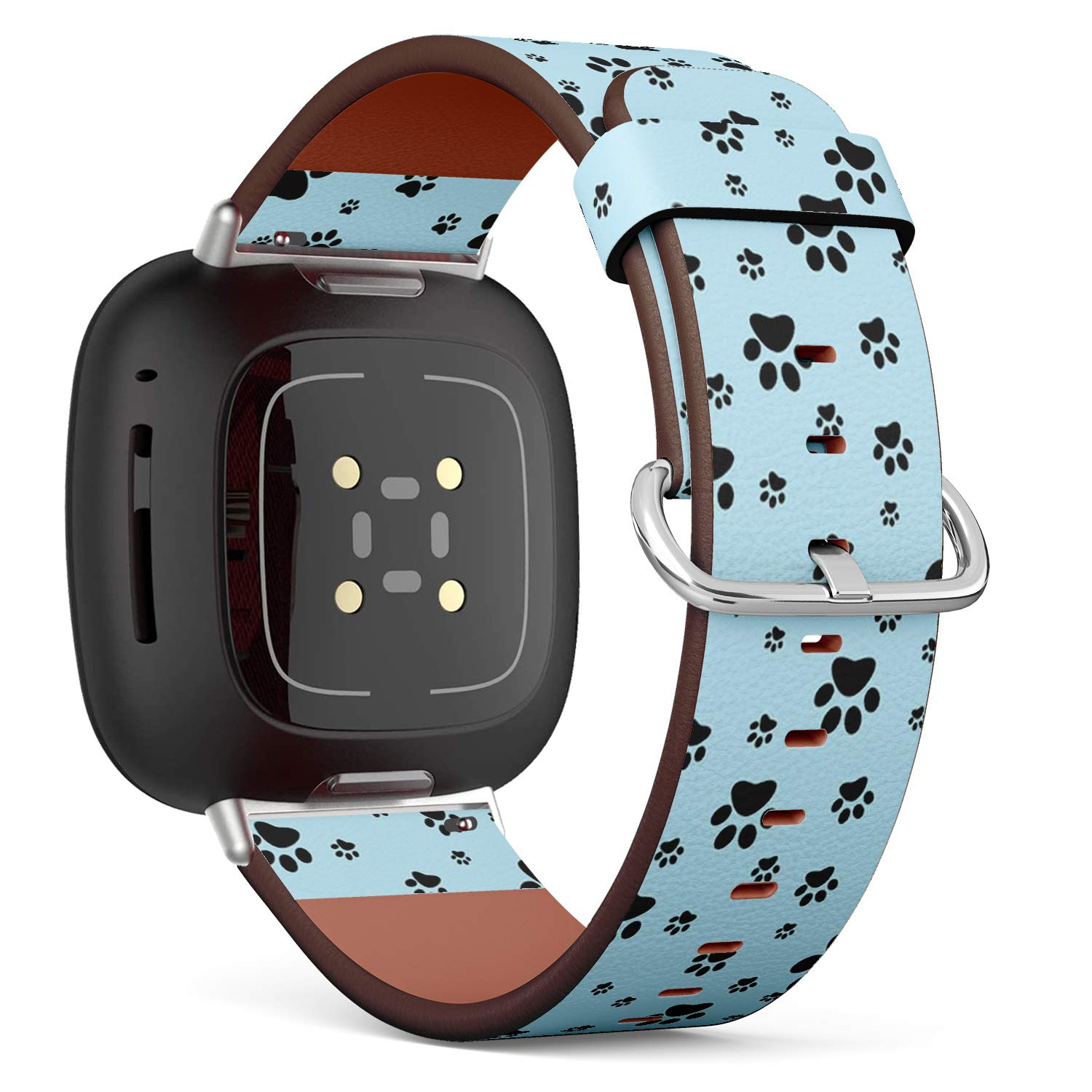 Q-Beans Replacement Leather Watch Band, Compatible with Fitbit Versa 3/4 and Fitbit Sense/Sense 2 - Dog Paw Print Traces