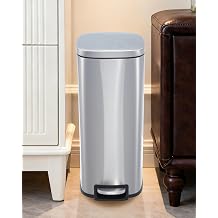 13 Gallon/50 Liter Slim Trash Can, Skinny Stainless Steel Garbage Can with Quiet Soft Close Lid & Removable Inner Bucket, Narrow Trash Bin for Kitchen Bathroom Office Living Room, Silver