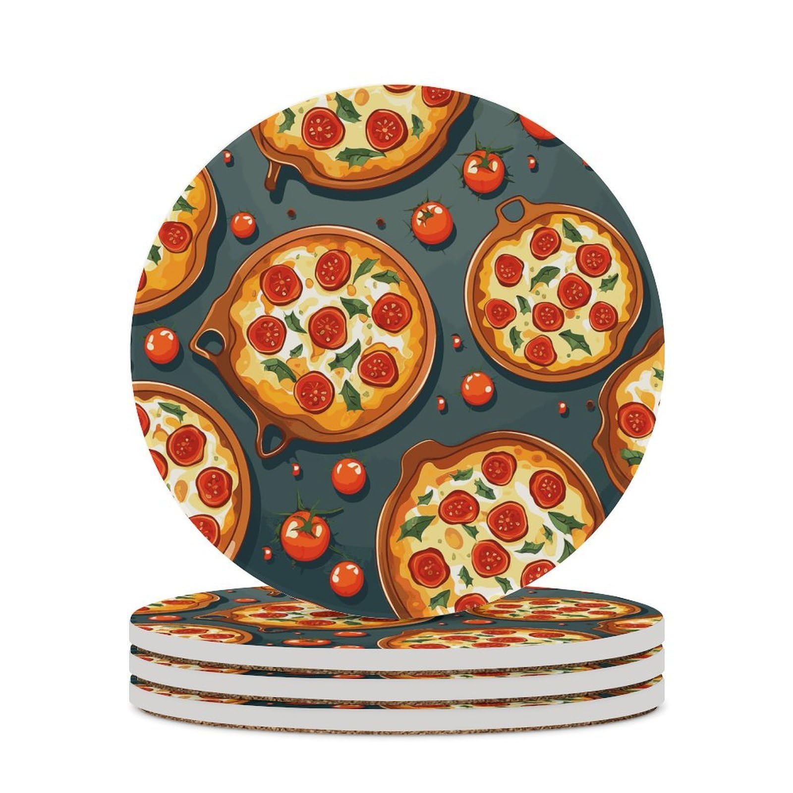 Pizza Food Coaster with Cork Base Drink Coasters for Coffee Table Decor Modern Cup Coasters with Non-Slip & Heat-Resistant Cute Ceramic Table Coaster for Home Dining