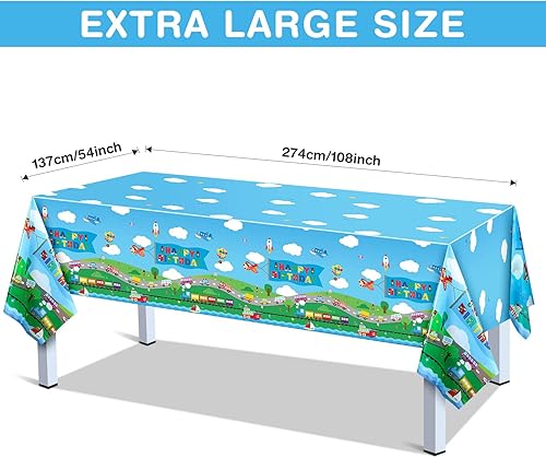 Miniatura 2 de Tegeme Paquete de 3 suministros de fiesta de cumpleaños de transporte, manteles de transporte, decoraciones de cumpleaños, fundas de mesa de