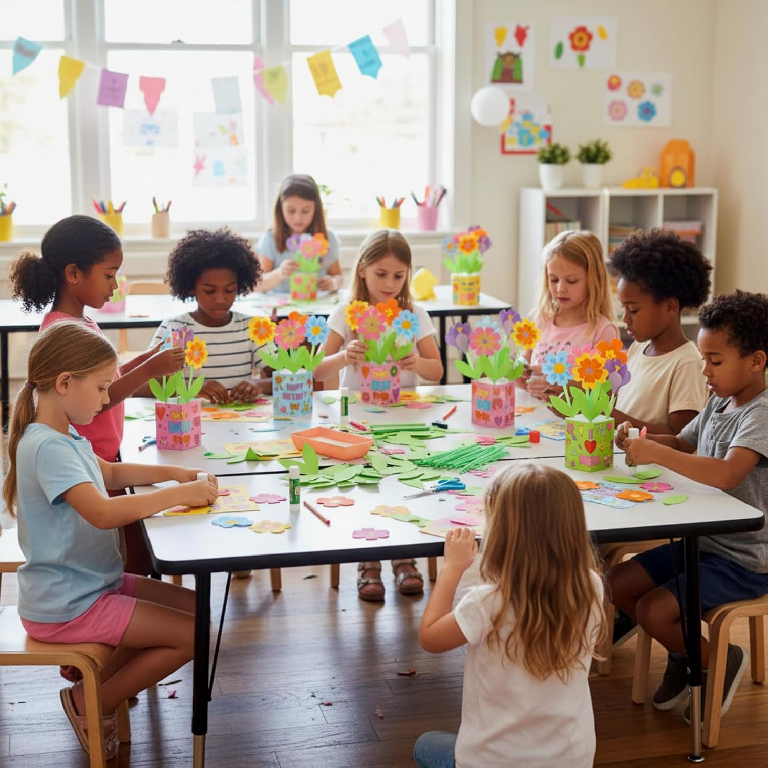 Motipuns 16 Set Mother's Day Flower Pot Crafts DIY for Kids-Spring Floral Bouquet Crafts Kit, Make Your Own Flower Pot,Standing Handmade Classroom Exchange Gift for Party Activity Mom Appreciation