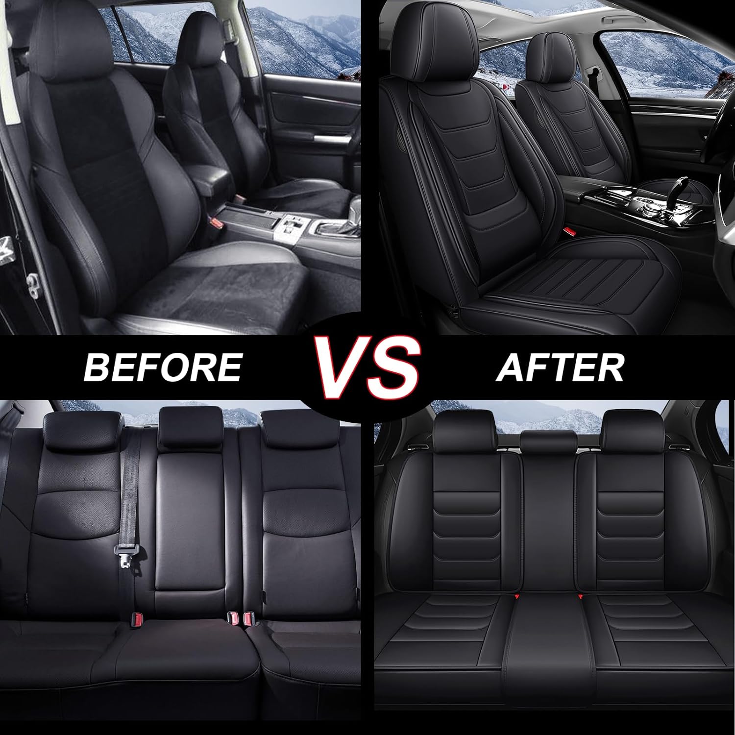Car Seat Covers Full Set for Kia K4 2025, Waterproof Nappa Leather Car Seat Cover, Anti-Slip & Comfortable Car Seat Protector&Accessories(Black)