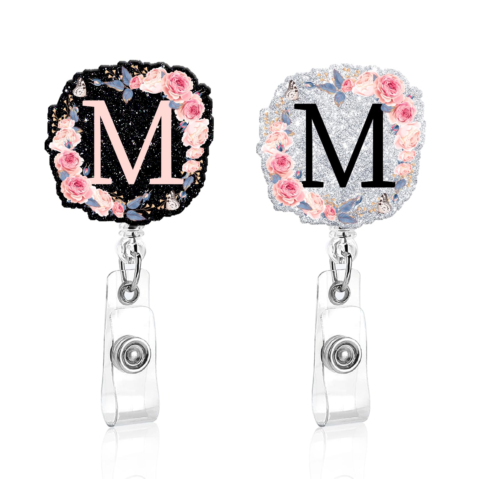 2 Pack A-Z Letter Badge Reels Holder Retractable with ID Clip for Nurse Name Tag Card Nursing for Doctor Teacher Student Employee Office Medical Work