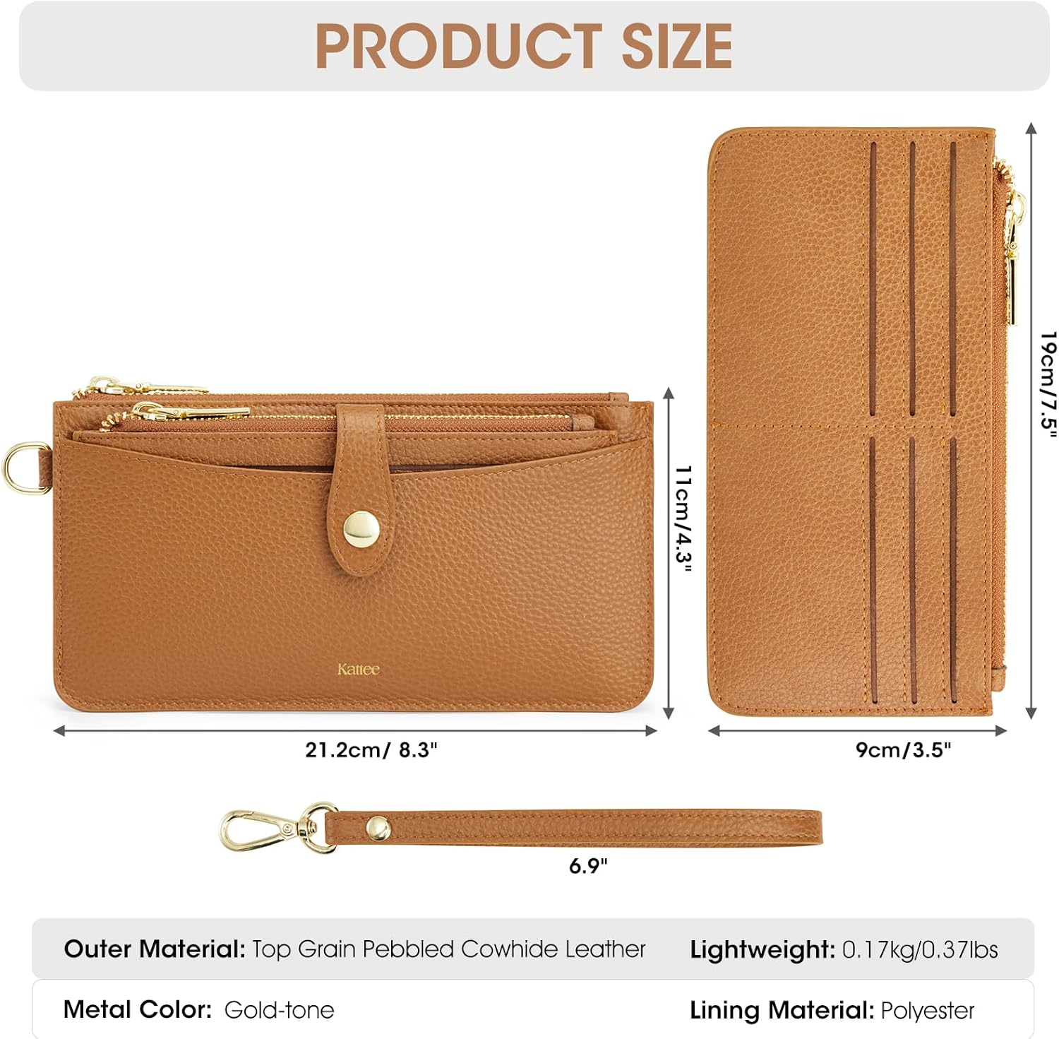Kattee Leather Wristlet Wallets for Women, RFID Wallets Women, Top Grain Leather Card Holder Phone Purses Clutch Bags - Image 3