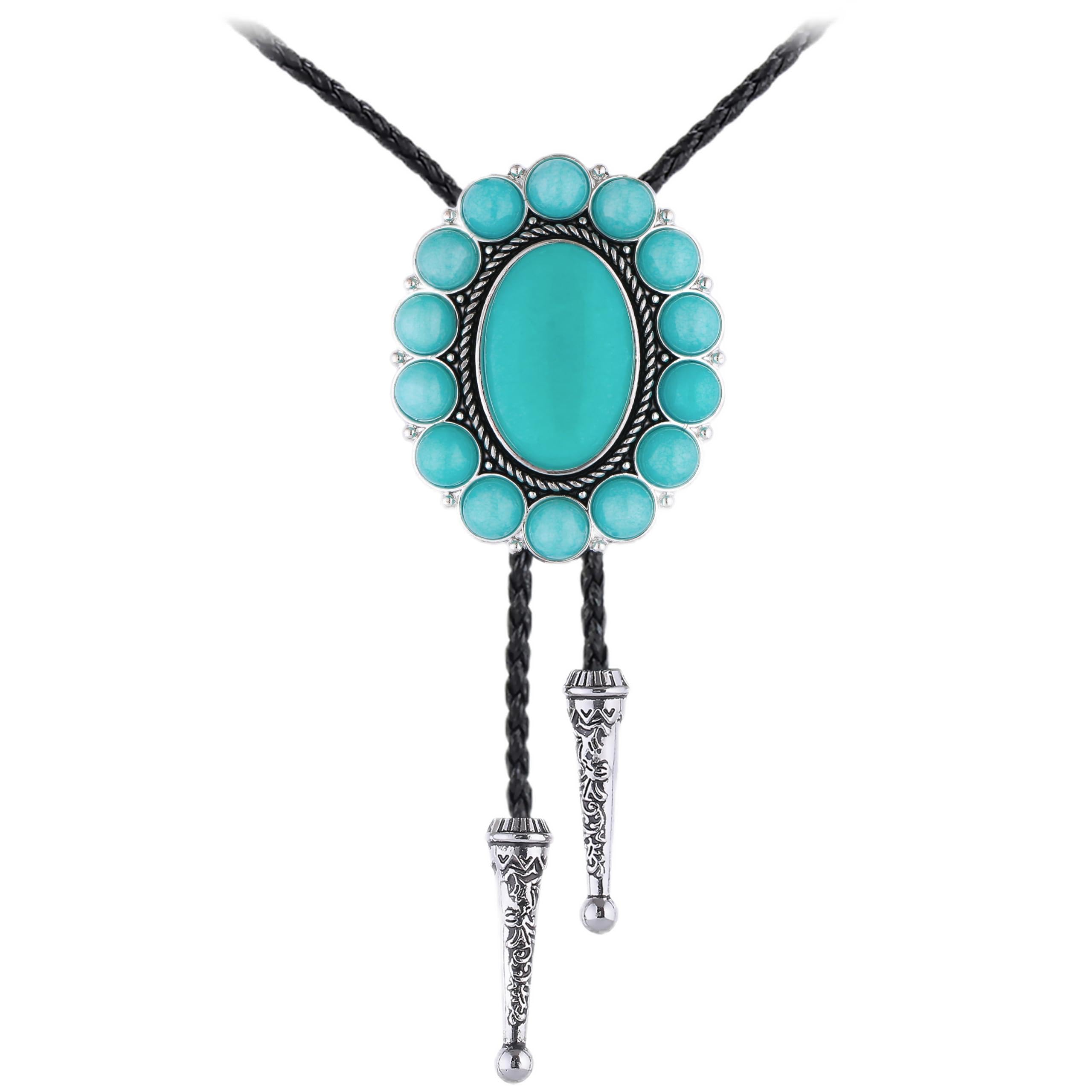 GelConnie Bolo Tie for Men Women Western Cowboy Turquoise Leather Necktie