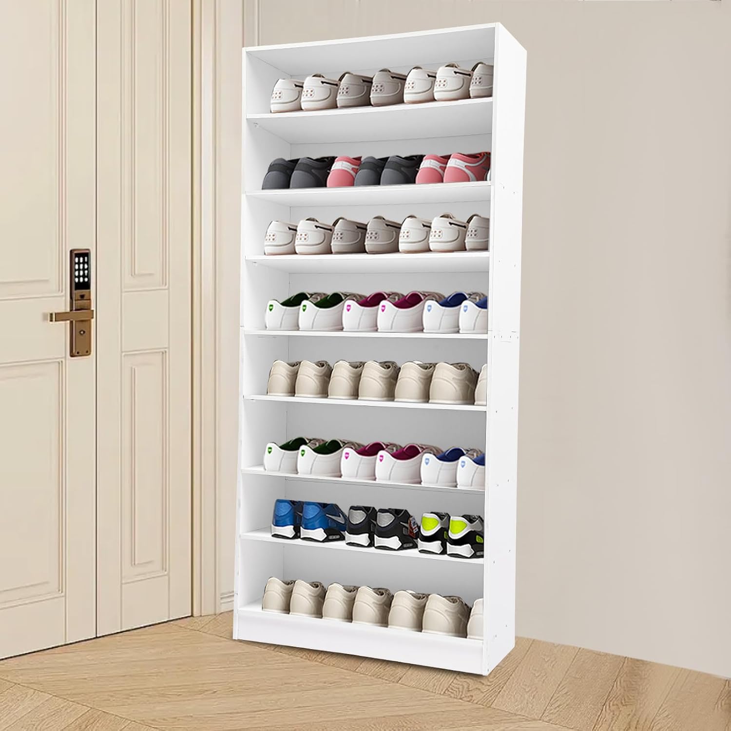 Open Design Shoe Rack Shoe Storage Cabinet, 8-Tiers Free Standing Shoes Shelf Organizer, Large Capacity Shoe Storage Cabinets for 32 Pairs, Shoes Cabinet for Closets Hallway Bedroom Entryway (White)