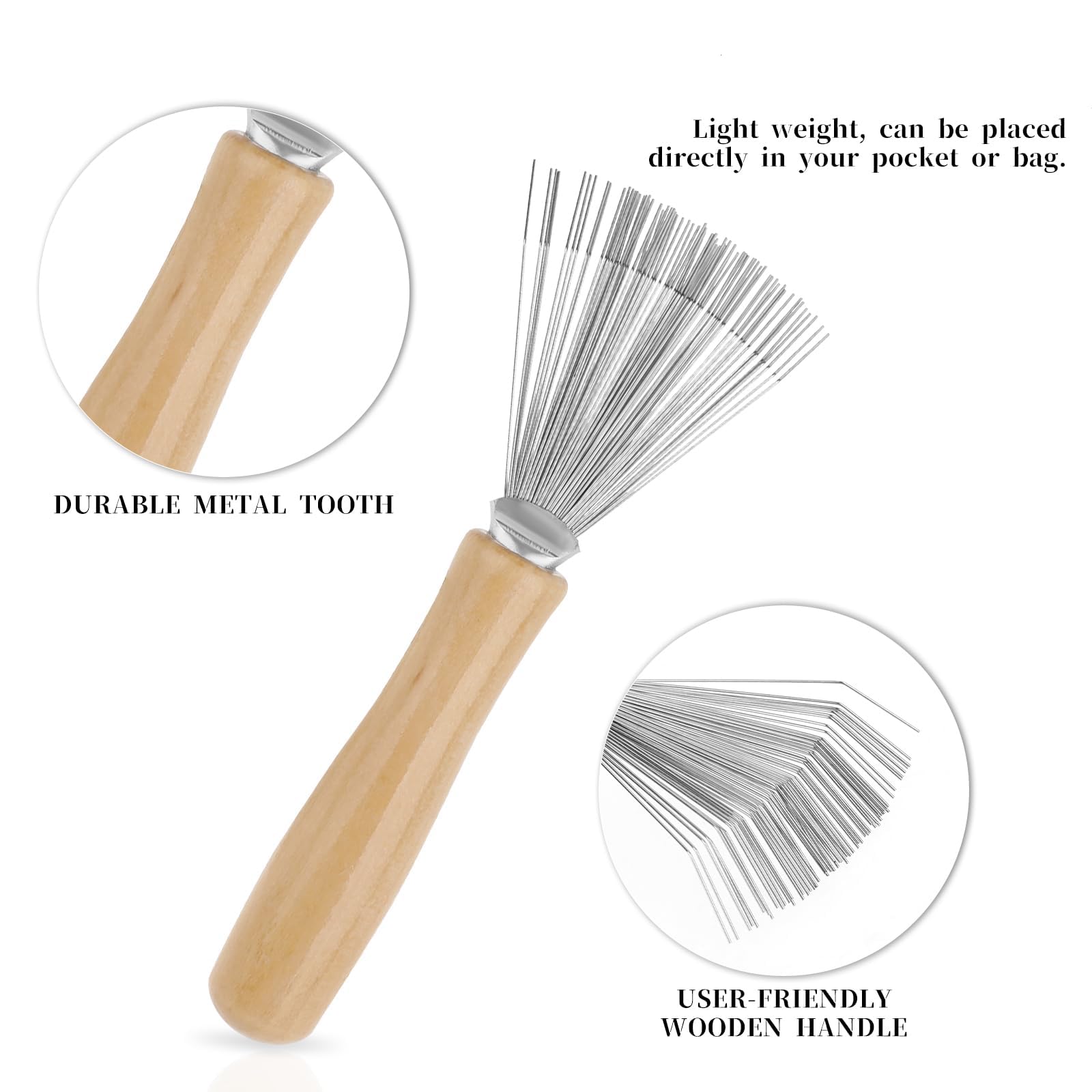 Weenwill Hair Brush Cleaner Tool,2 Pcs Hair Brush Cleaner Comb Cleaning Brush with Metal Wire Rake Wooden Handle Portable Hairbrush Cleaning for Removing Hairs Dust Dirt Lint Home Salon - Image 2