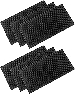 QWORK 12"x6" Black Rubber Bar Mat – 6 Pack Non-Slip Drainage Pad for Coffee Stations, Home Bars & Kitchens