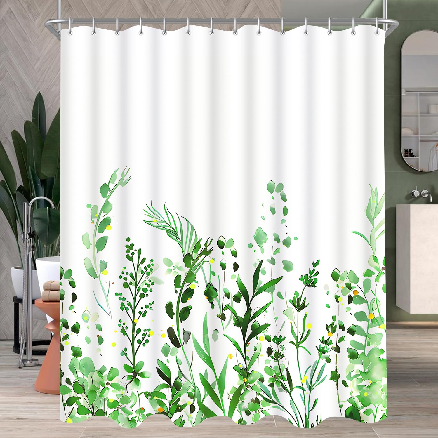 Lerores Shower Curtain, 240 x 200 cm, Flowers and Leaves, Weighted Hem, Anti-Mould, Waterproof Surface, Extra Wide