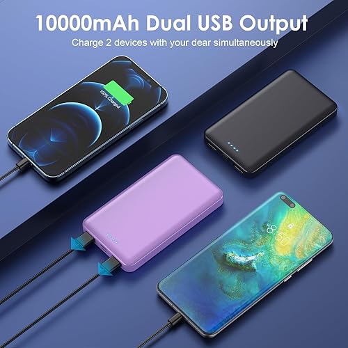 Miniatura 3 de Paquete de 2 Cargador portátil de 10000 mAh, batería externa ultra delgada y compacta con entrada USB C y salidas USB duales, cargador de respaldo