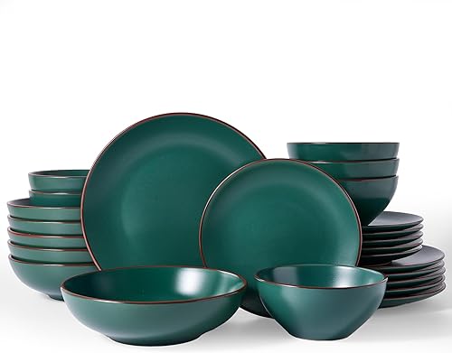 Vista 36 de Juego de platos y cuencos Famiware Venus, 12 piezas de vajilla de cerámica con motas, juego de platos para 4, apto para microondas y lavavajillas