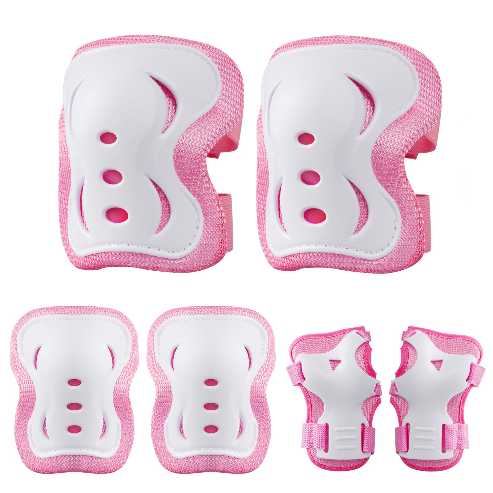 Plusawa Kids Knee Pads, Elbow Pads, Wrist Guards, Glow-in-the-Dark, Sports Protective Gear Set for Skateboard, Cycling, Roller Skates and Outdoor Activities 0-50KG (Pink, S)