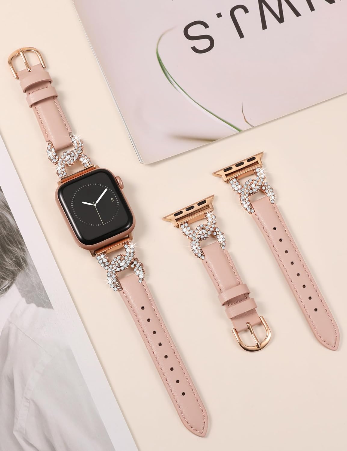 TOYOUTHS Leather Band Compatible with Apple Watch Bands for Women 38/40/41/42/44/45/46/49mm Dressy Designer Diamond Interlock Buckle Thin Strap Buckle for iWatch 11 10 9 8 7 6 5 4 SE/Ultra 3 2 1 - Image 4