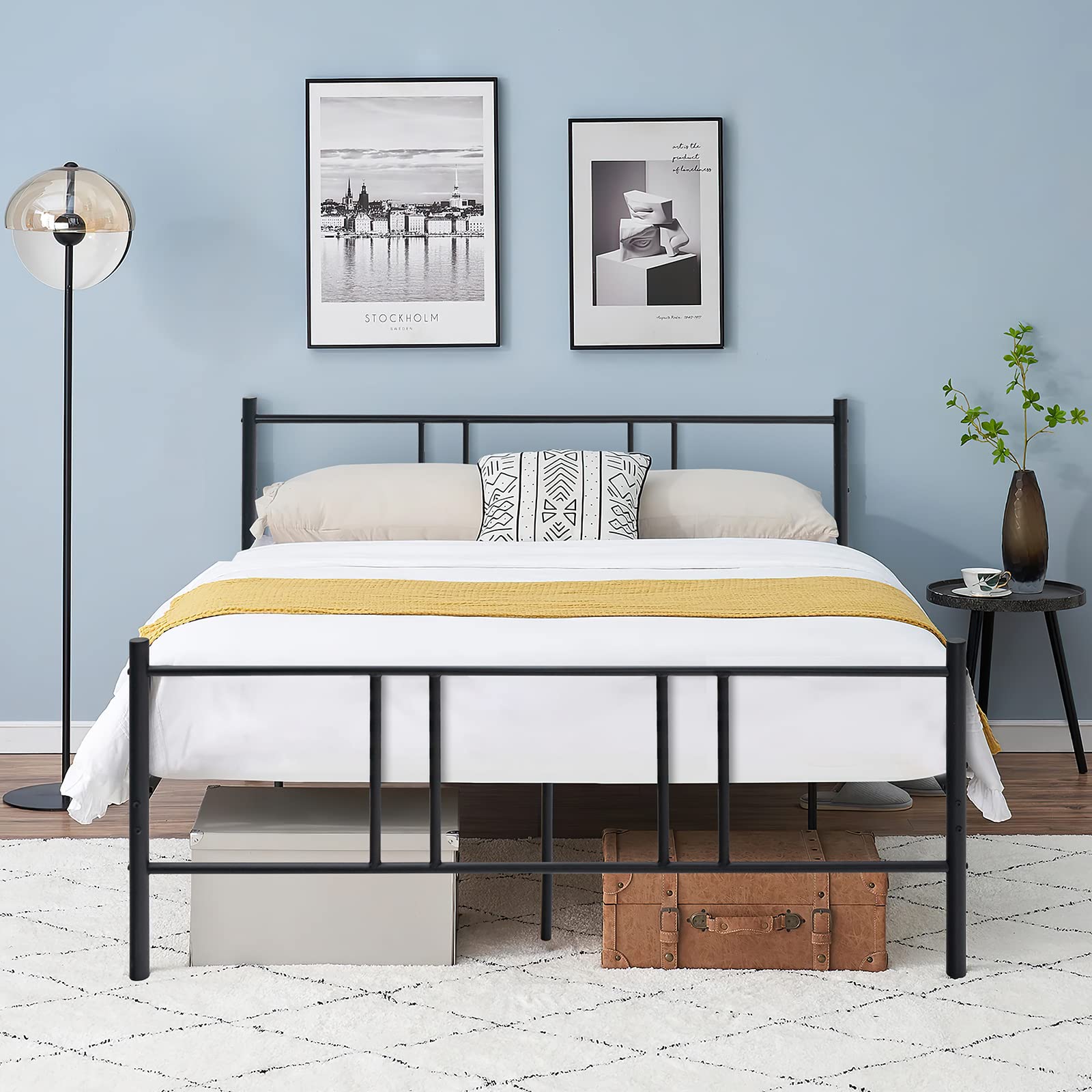 COSTWAY Telaio da Letto in Metallo, Struttura Letto Moderna con Testiera, Pediera e Doghe in Acciaio, Carico Massimo 300kg (200cm x 160cm)