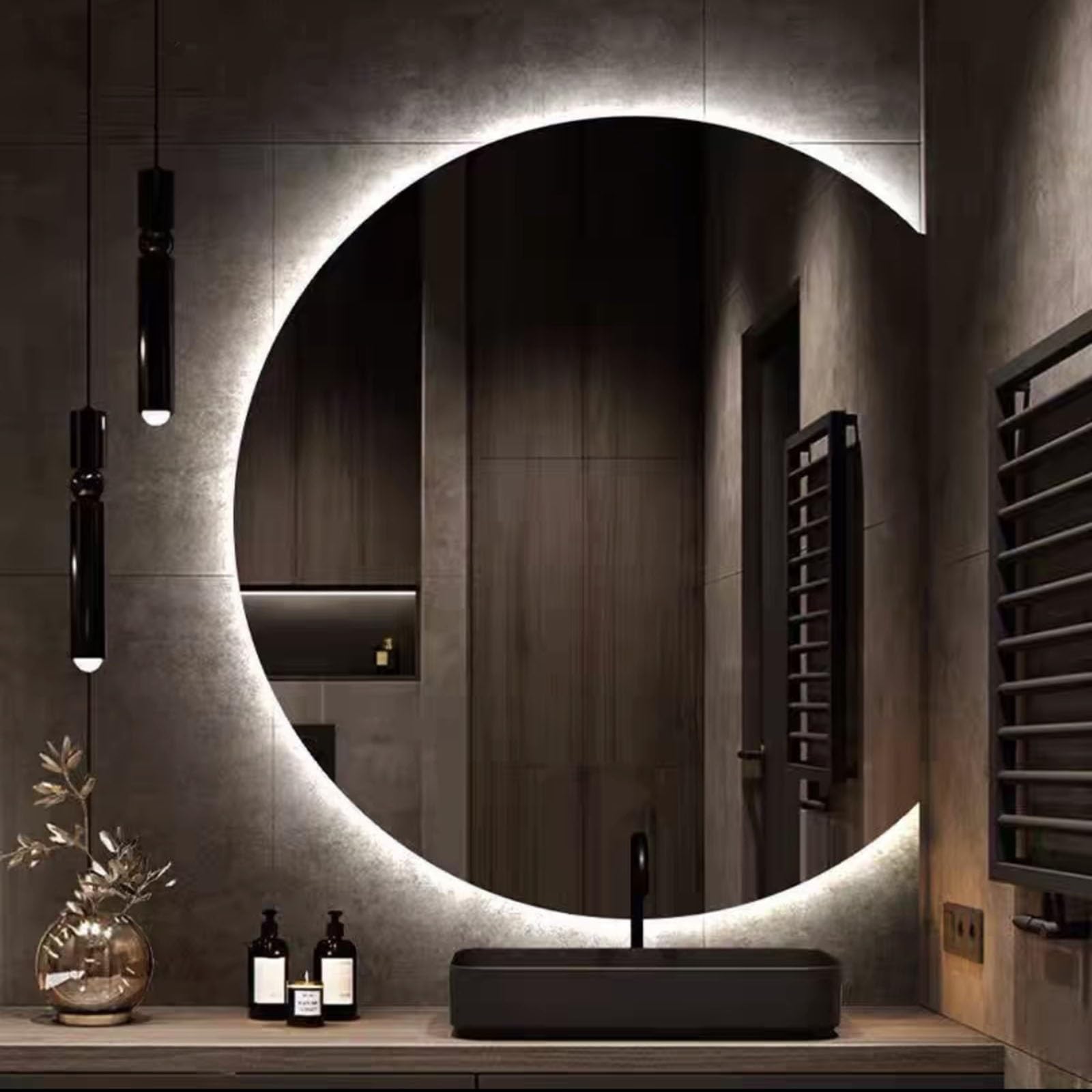 LED Bathroom Mirror, Wall Mirror, Modern Frameless Semi-circular Design, Smart Make-up Mirror, 3-colour Infinitely Dimmable, HD, Explosion-proof, Memory Function, 3 Hanging Methods ( Color : Right cut