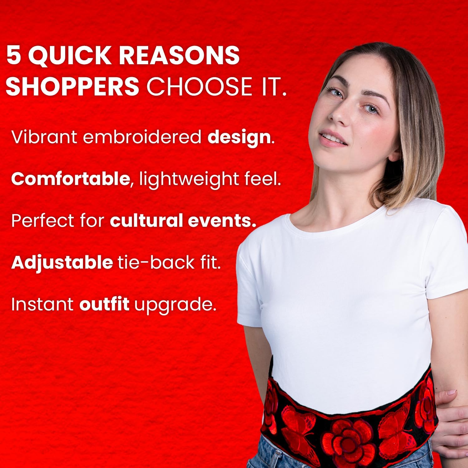 Cuitáxi Embroidered Mexican Belt for Women | Adjustable Cotton Sash | Cinturón Bordado Artesanal