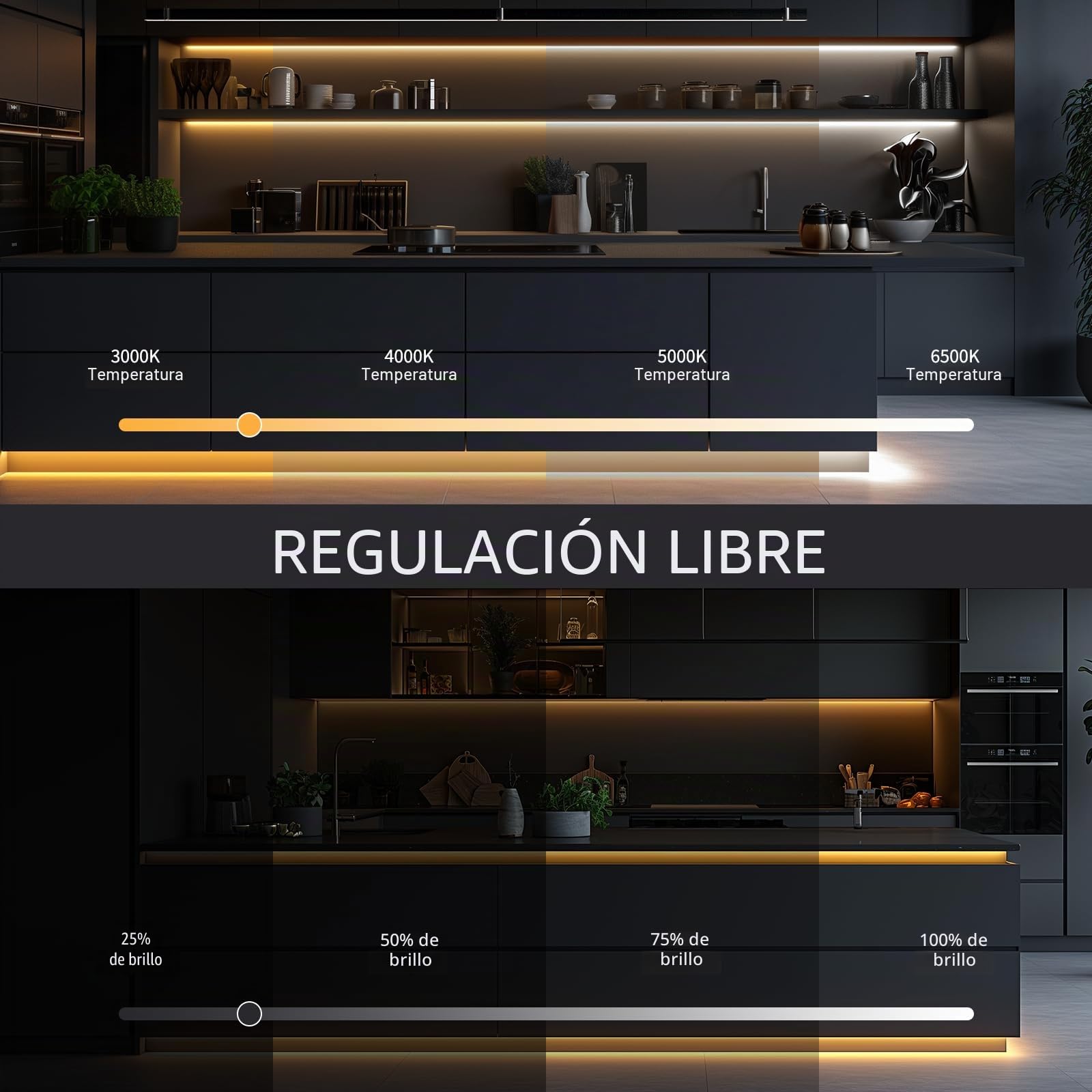 Tira LED Neon 16M Blanca Cálida 3000K-6500K Blanca Frío Tira Luz LED Regulable con Mando Distancia y Fuente Alimentación Luces de Cinta LED Flexible para Cocina, Dormitorio, 2 * 8M